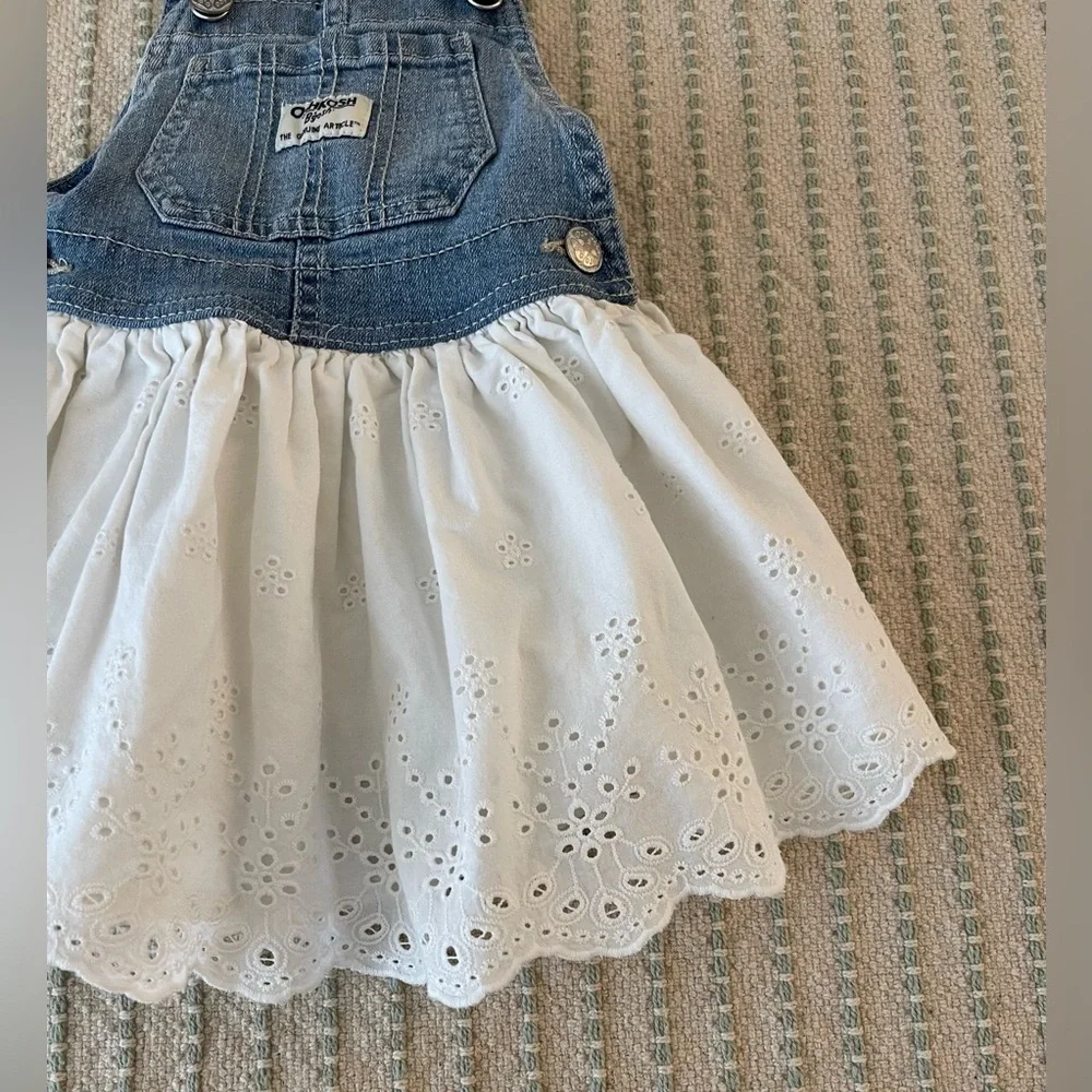 OshKosh B'gosh Denim and Eyelet Overall Dress - Size: 2T - Adjustable Strapes